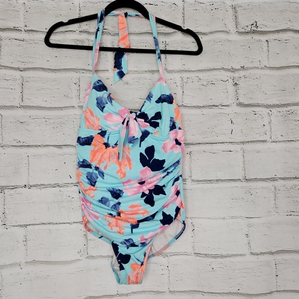 Seafolly Women's Blue Floral Halter One Piece Swimsuit Size US 10 Tropical